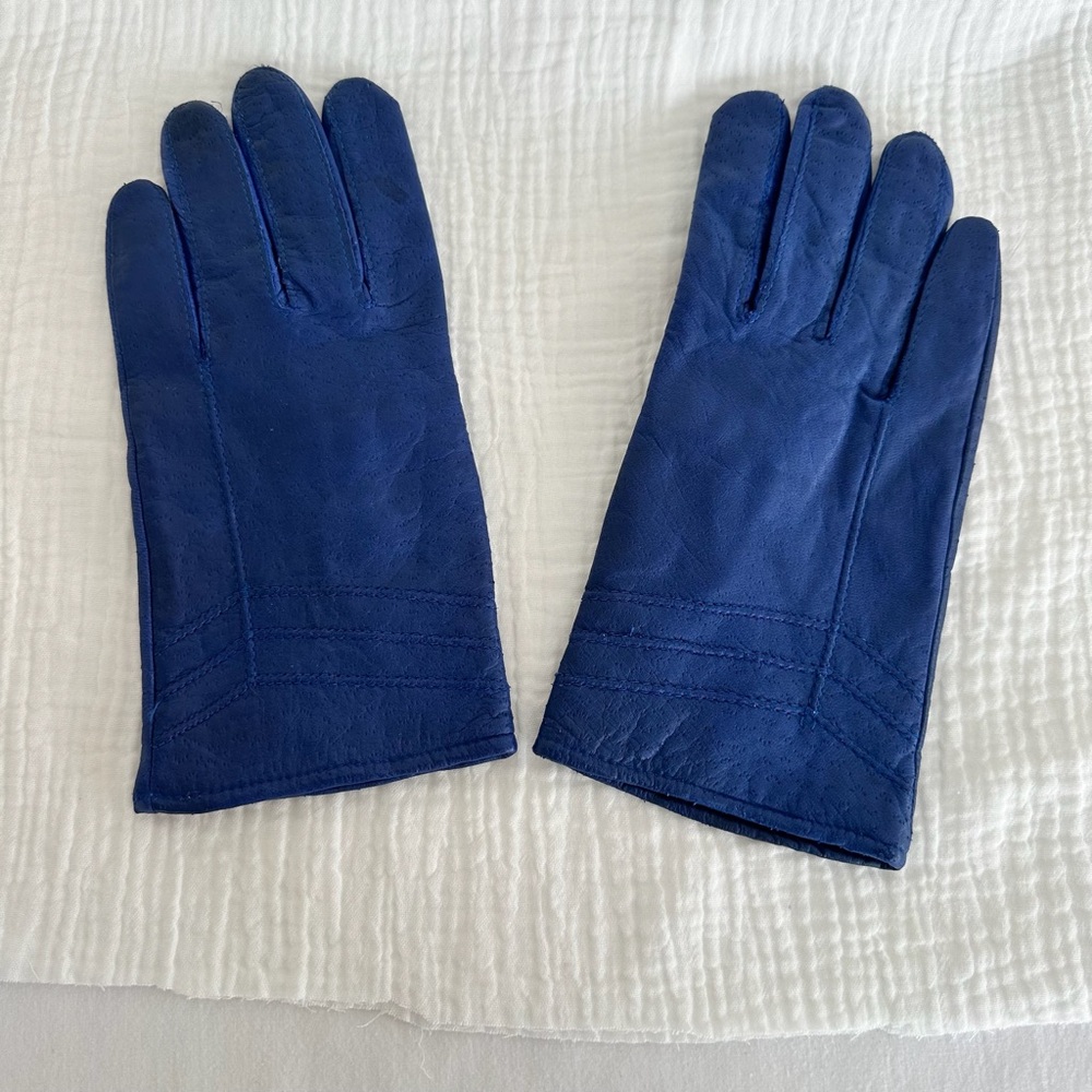 Women’s Blue Genuine Leather Gloves | Acrylic Lined | Size M-L | Soft & Warm